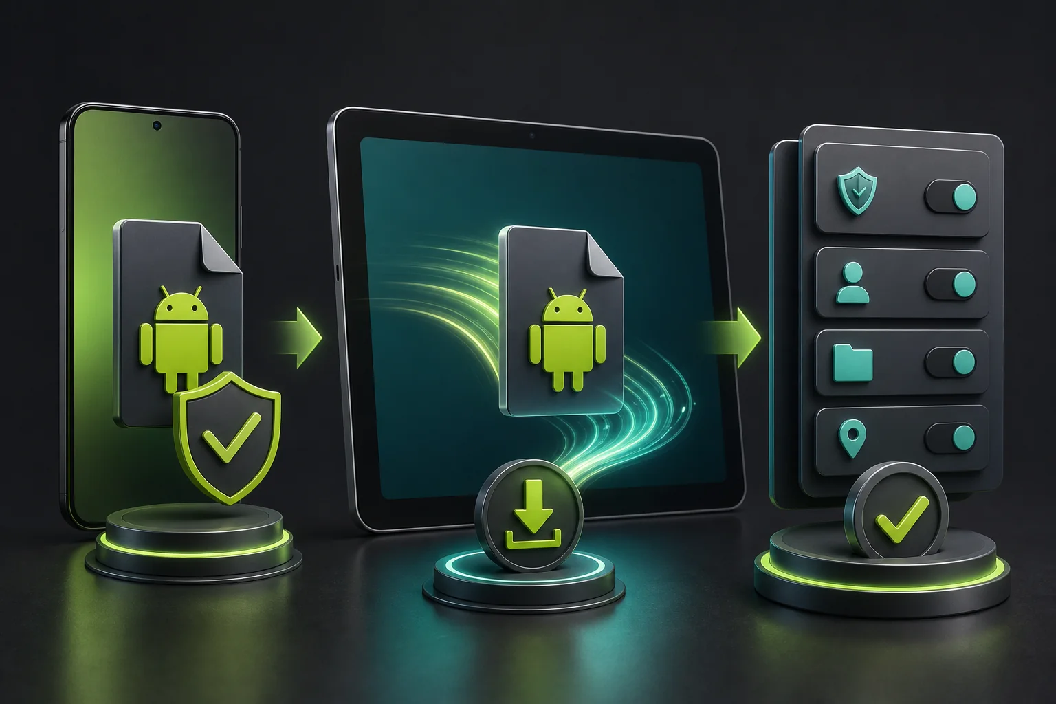 Editorial diagram showing verified source, APK download, and Android permission review