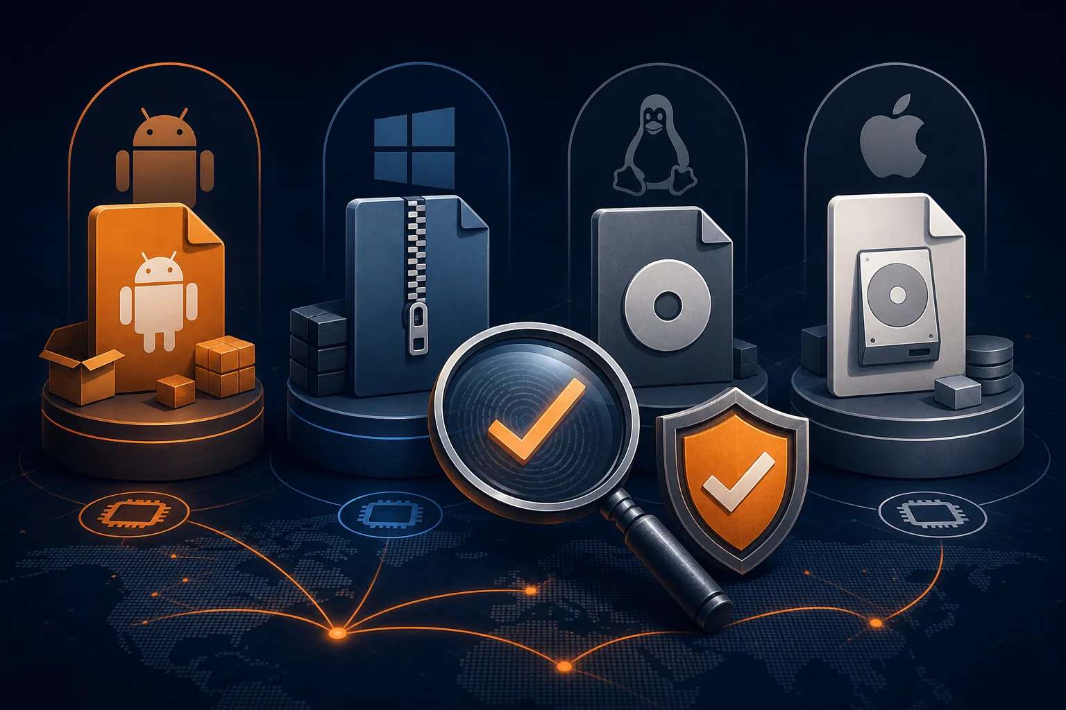 Editorial illustration showing platform packages branching from a verified build pipeline
